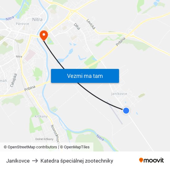 Janíkovce to Katedra špeciálnej zootechniky map