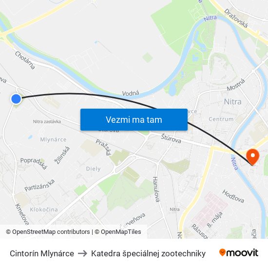 Cintorín Mlynárce to Katedra špeciálnej zootechniky map