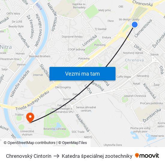 Chrenovský Cintorín to Katedra špeciálnej zootechniky map