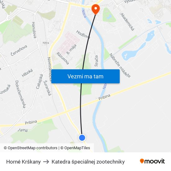 Horné Krškany to Katedra špeciálnej zootechniky map