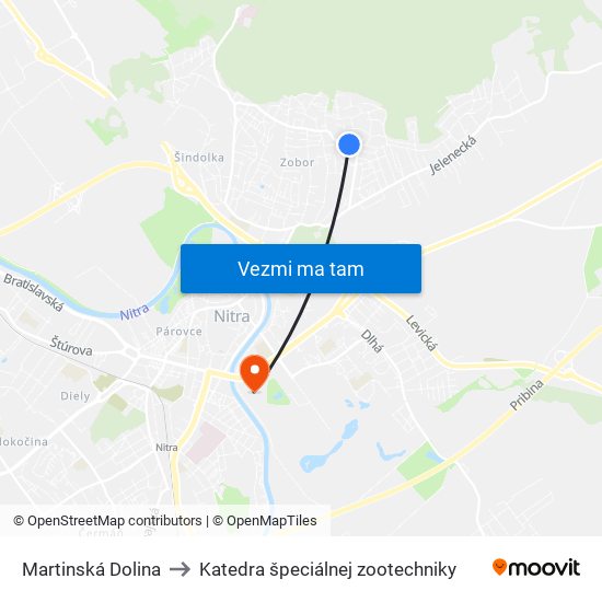 Martinská Dolina to Katedra špeciálnej zootechniky map