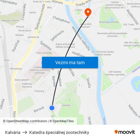 Kalvária to Katedra špeciálnej zootechniky map