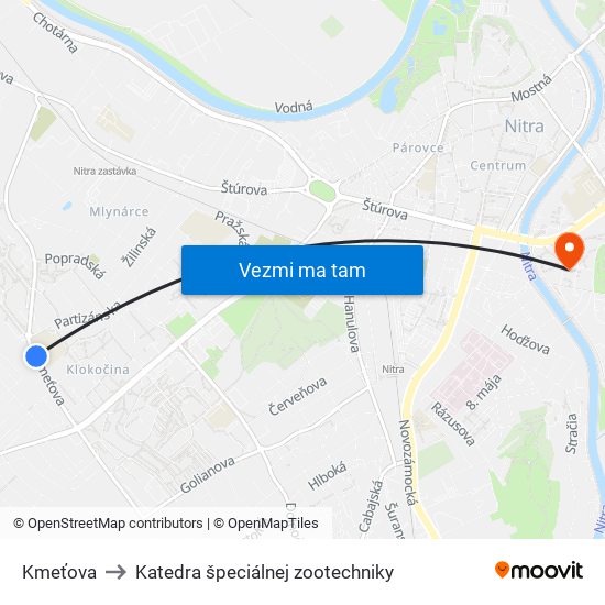 Kmeťova to Katedra špeciálnej zootechniky map