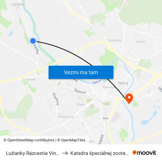 Lužianky Rázcestie Vinárska to Katedra špeciálnej zootechniky map