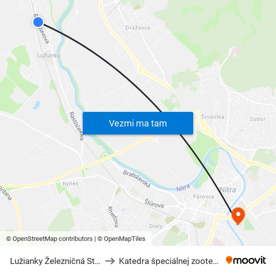 Lužianky Železničná Stanica to Katedra špeciálnej zootechniky map