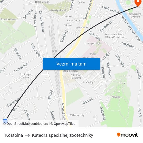 Kostolná to Katedra špeciálnej zootechniky map