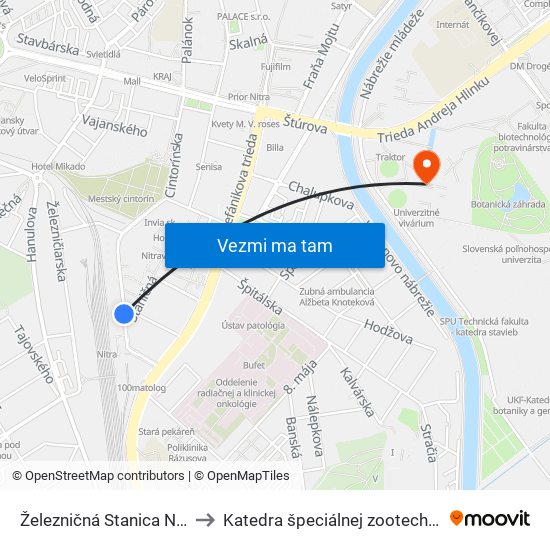 Železničná Stanica Nitra to Katedra špeciálnej zootechniky map