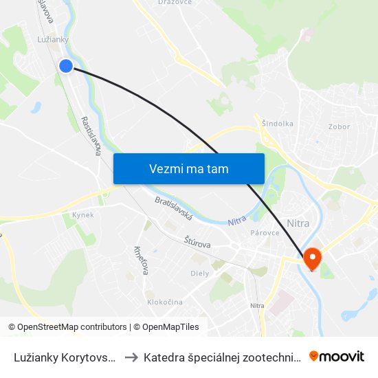 Lužianky Korytovská to Katedra špeciálnej zootechniky map