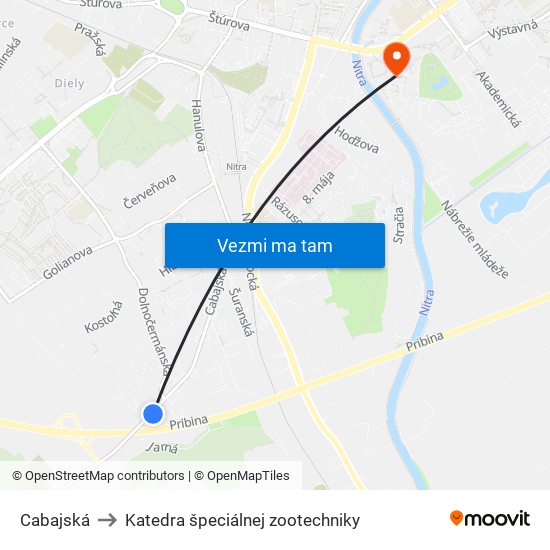 Cabajská to Katedra špeciálnej zootechniky map