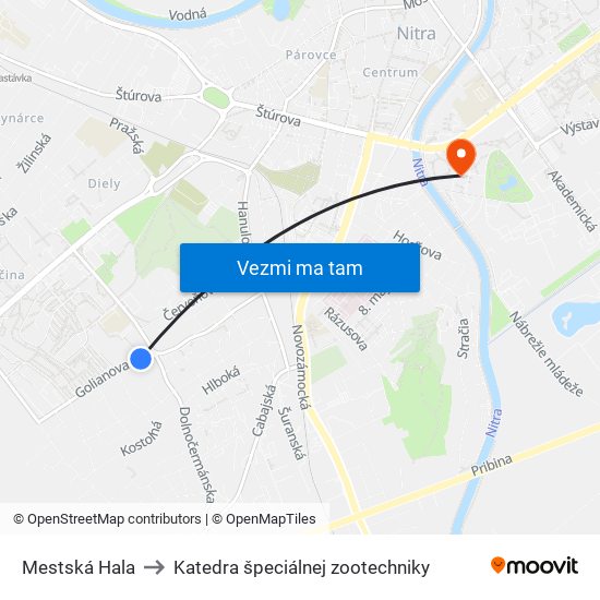 Mestská Hala to Katedra špeciálnej zootechniky map