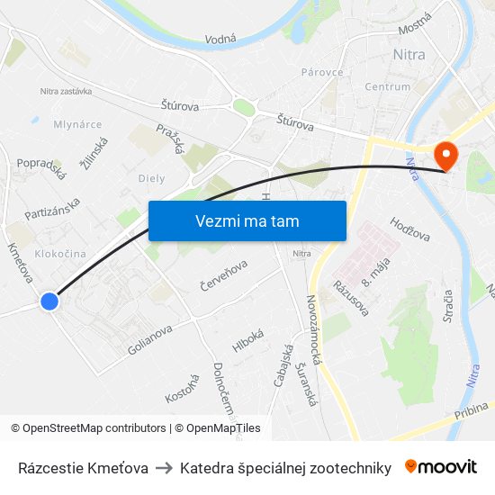 Rázcestie Kmeťova to Katedra špeciálnej zootechniky map