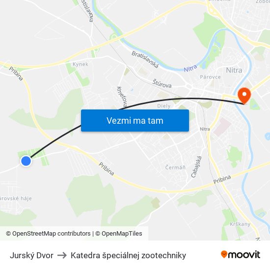 Jurský Dvor to Katedra špeciálnej zootechniky map