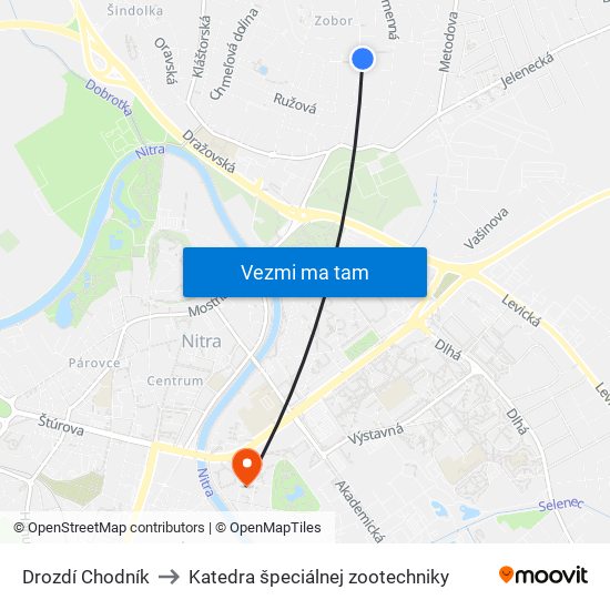 Drozdí Chodník to Katedra špeciálnej zootechniky map