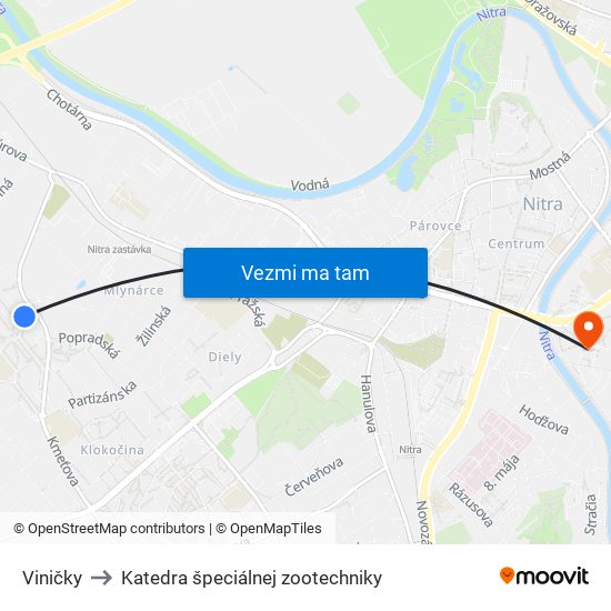 Viničky to Katedra špeciálnej zootechniky map