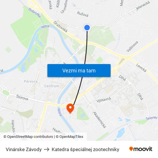 Vinárske Závody to Katedra špeciálnej zootechniky map