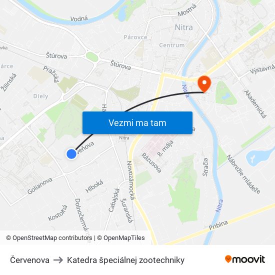 Červenova to Katedra špeciálnej zootechniky map