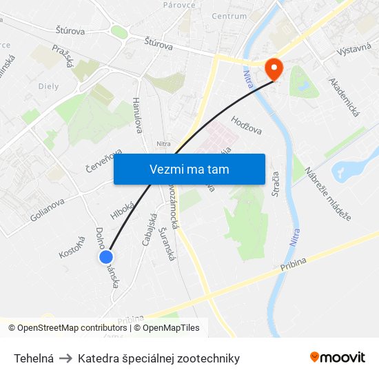 Tehelná to Katedra špeciálnej zootechniky map