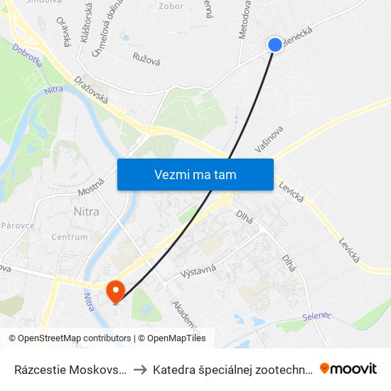 Rázcestie Moskovská to Katedra špeciálnej zootechniky map