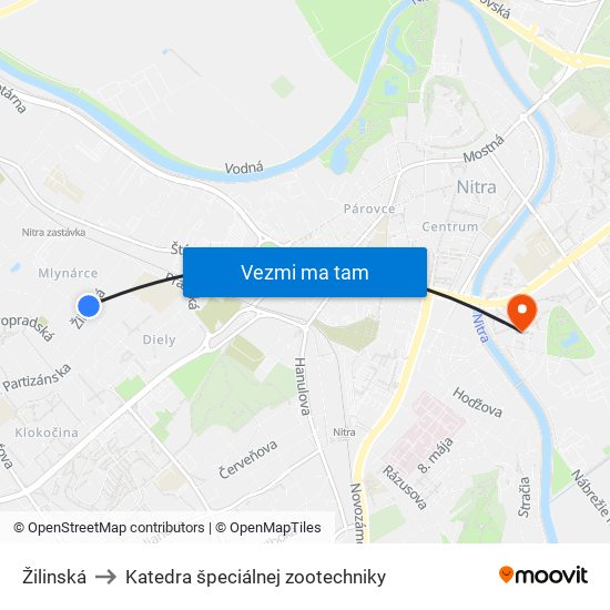 Žilinská to Katedra špeciálnej zootechniky map