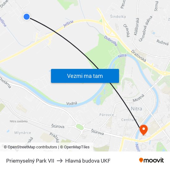 Priemyselný Park VII to Hlavná budova UKF map