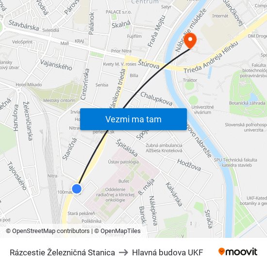 Rázcestie Železničná Stanica to Hlavná budova UKF map