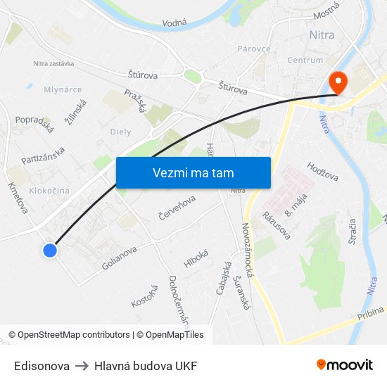 Edisonova to Hlavná budova UKF map