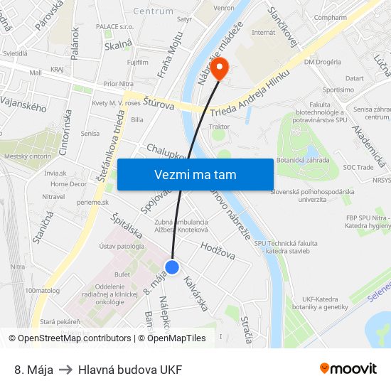 8. Mája to Hlavná budova UKF map