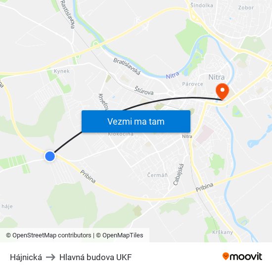 Hájnická to Hlavná budova UKF map