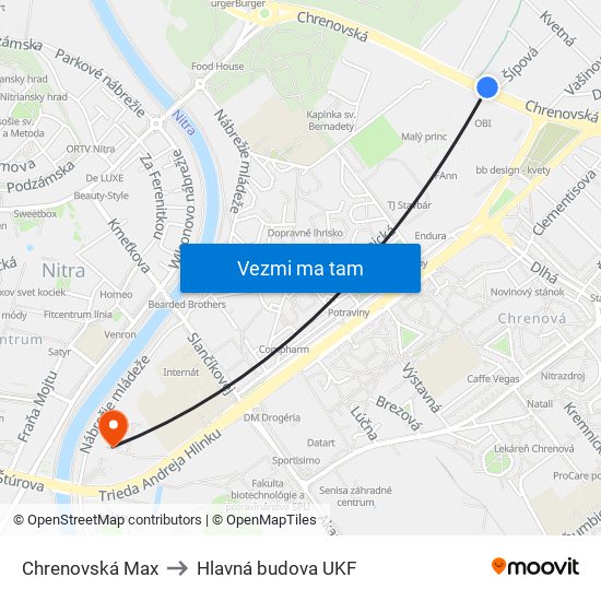 Chrenovská Max to Hlavná budova UKF map