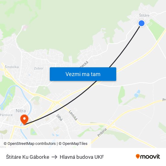 Štitáre Ku Gáborke to Hlavná budova UKF map