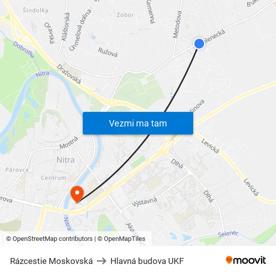 Rázcestie Moskovská to Hlavná budova UKF map