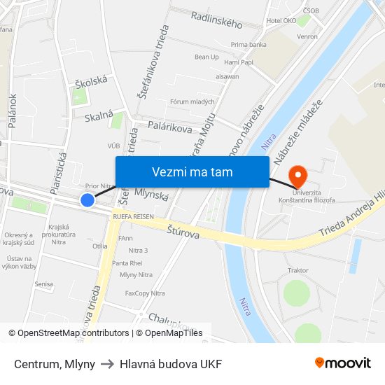 Centrum, Mlyny to Hlavná budova UKF map