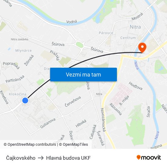 Čajkovského to Hlavná budova UKF map