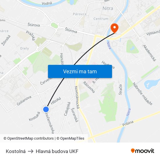 Kostolná to Hlavná budova UKF map
