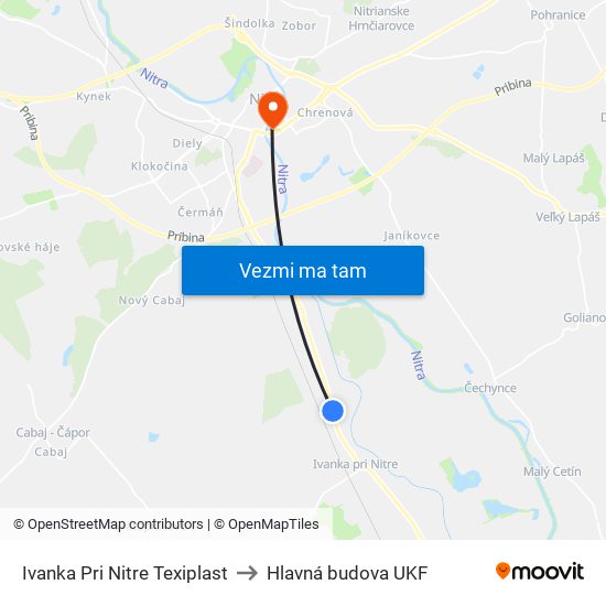 Ivanka Pri Nitre Texiplast to Hlavná budova UKF map