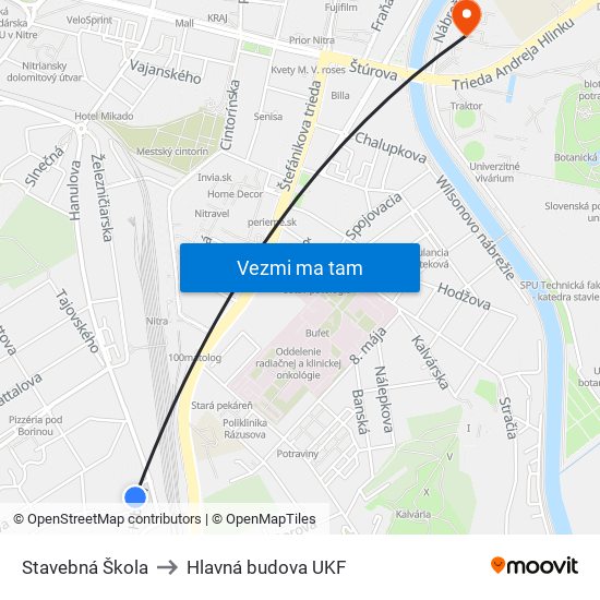 Stavebná Škola to Hlavná budova UKF map