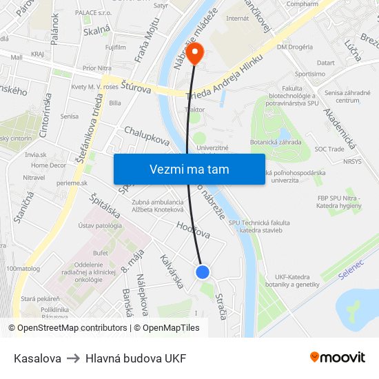 Kasalova to Hlavná budova UKF map