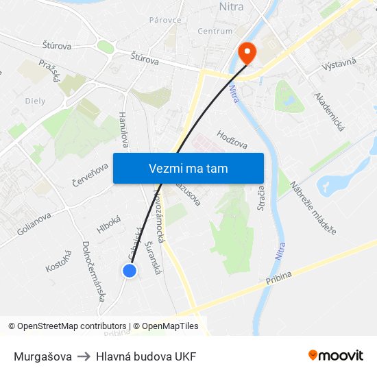 Murgašova to Hlavná budova UKF map