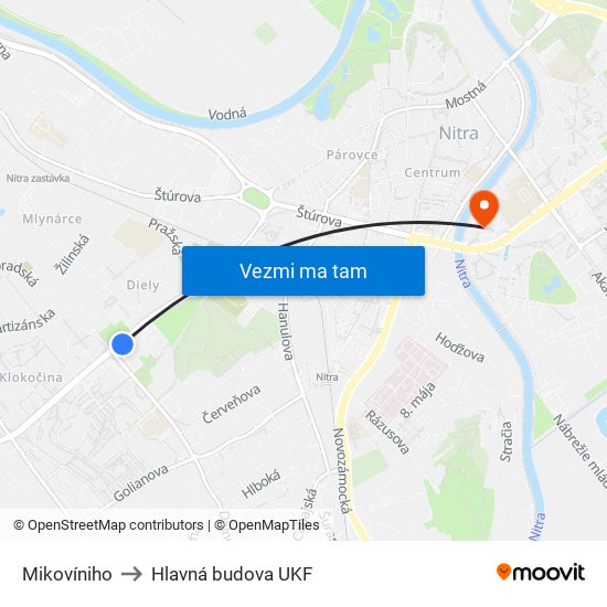 Mikovíniho to Hlavná budova UKF map