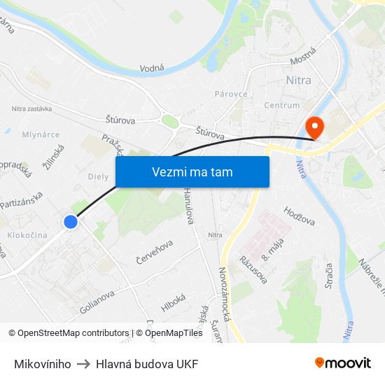 Mikovíniho to Hlavná budova UKF map