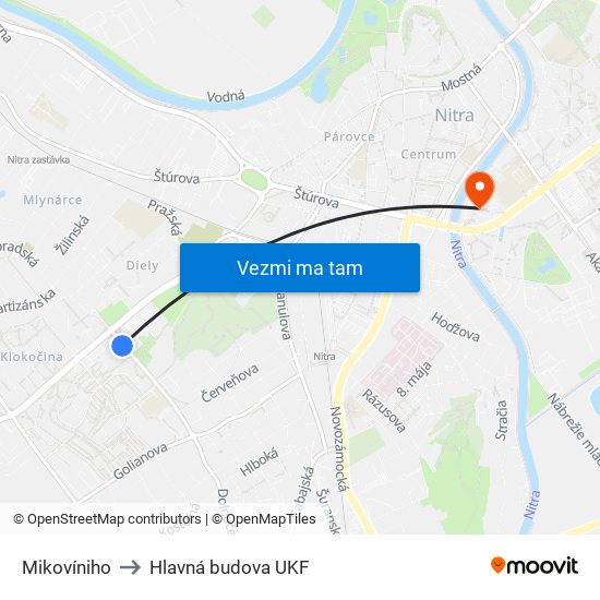 Mikovíniho to Hlavná budova UKF map