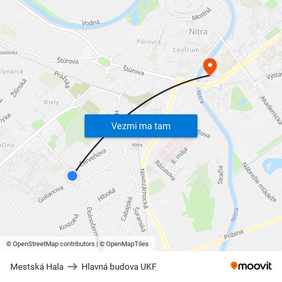 Mestská Hala to Hlavná budova UKF map