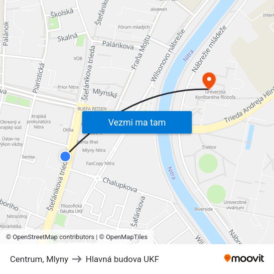 Centrum, Mlyny to Hlavná budova UKF map