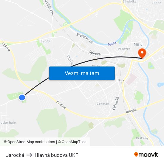 Jarocká to Hlavná budova UKF map