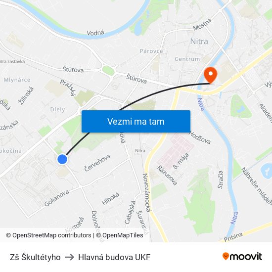 Zš Škultétyho to Hlavná budova UKF map