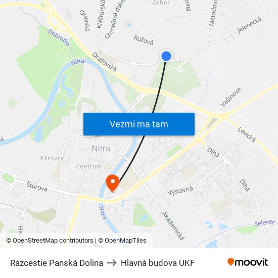 Rázcestie Panská Dolina to Hlavná budova UKF map