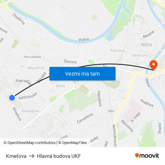 Kmeťova to Hlavná budova UKF map