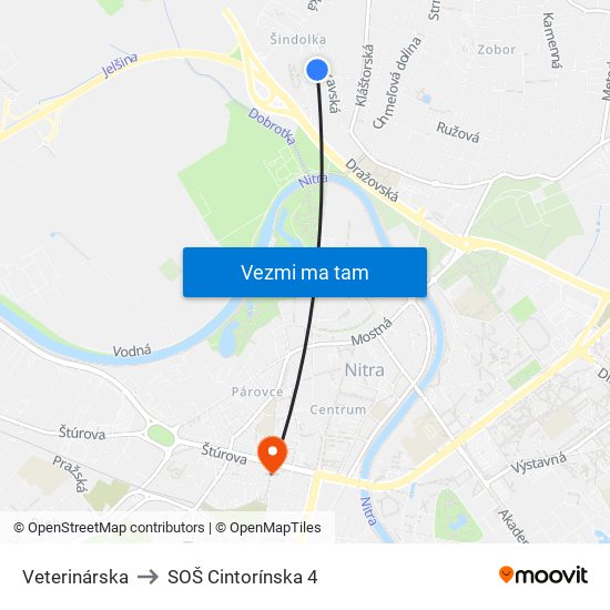 Veterinárska to SOŠ Cintorínska 4 map