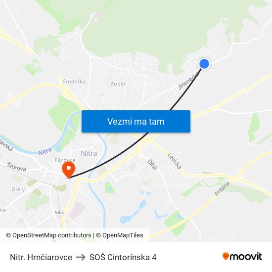 Nitr. Hrnčiarovce to SOŠ Cintorínska 4 map