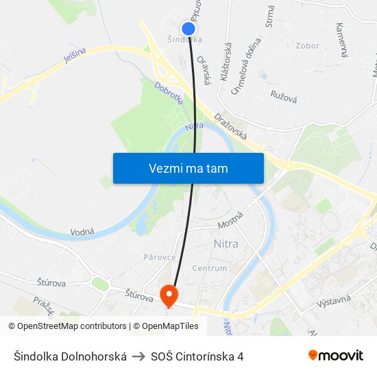 Šindolka Dolnohorská to SOŠ Cintorínska 4 map